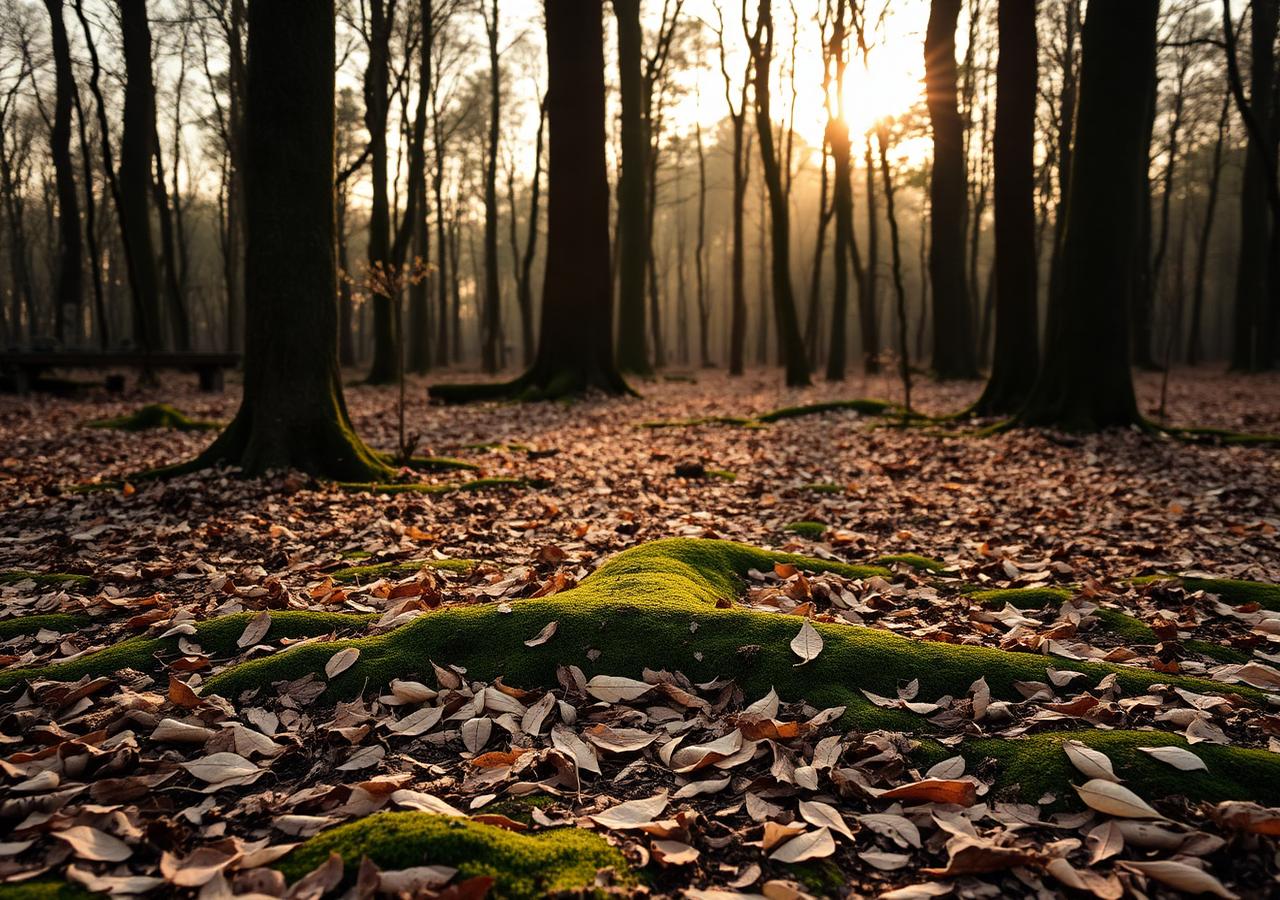 Forest floor at golden hour